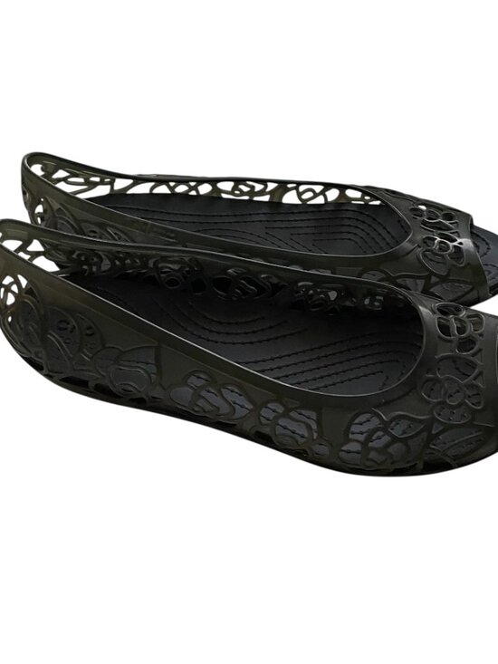 Crocs Isabella Jelly Ballet Flats Size 9 Black Floral Cutout Open Toe Shoes - Picture 3 of 6